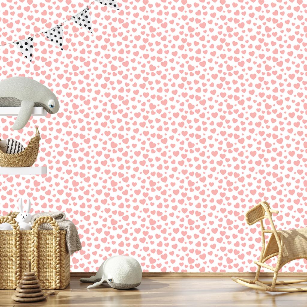 Hearts Wallpaper White and Coral 50x1000