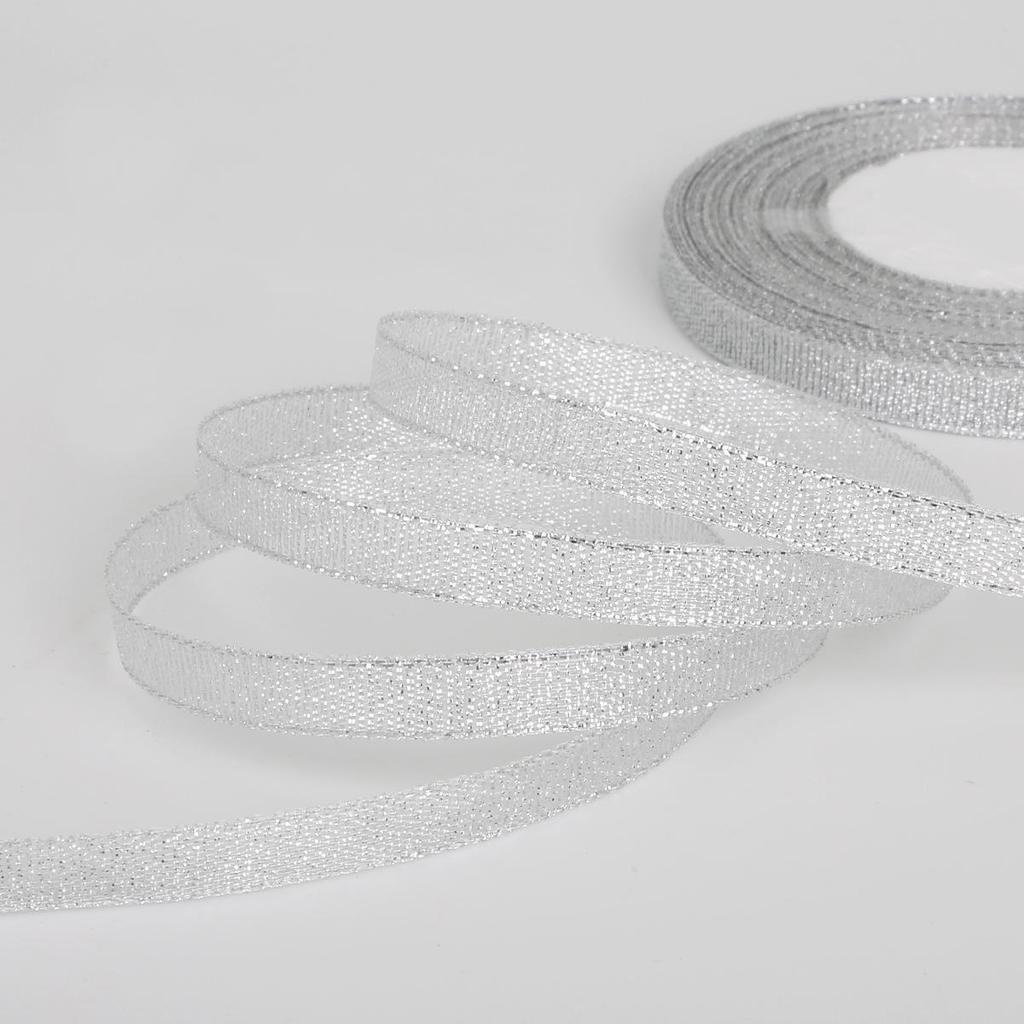 22m Złota i Srebrna Brokatowa Satynowa Wstążka do DIY Ciasta, Pakowania Prezentów Urodzinowych i Dekoracji