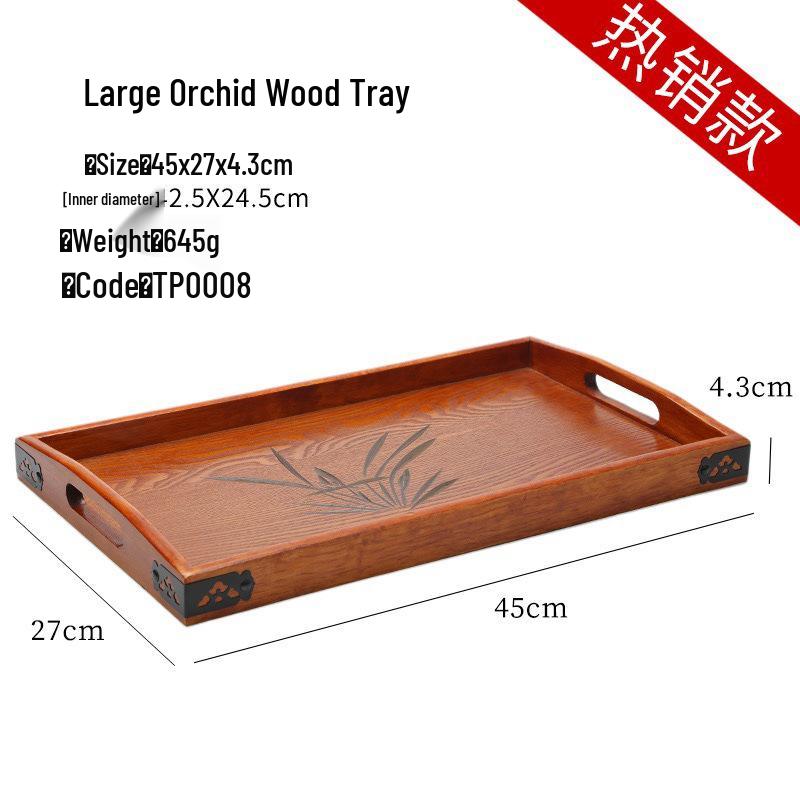 Handcrafted Japanese Orchid Rectangular Wooden Tea Tray with Custom Logo for Hotels and Restaurants