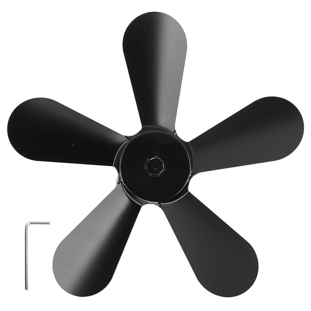 5 Blätter Ofenventilatorblatt Aluminiumlegierung Wärmegetriebene Ofenventilatorblätter Ersatz für Kaminventilator Schwarz