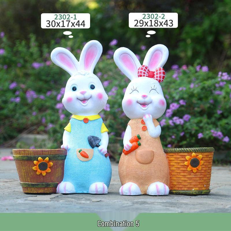 Outdoor Cartoon Rabbit Garden Decoration - Animal Flower Pot Sculpture for Kindergartens and Courtyards