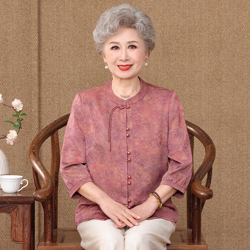 

Grandma s 2026 New Chinese Style Short Sleeve Summer Shirt for Middle-Aged and Elderly Women L (recommended under 100 jin)