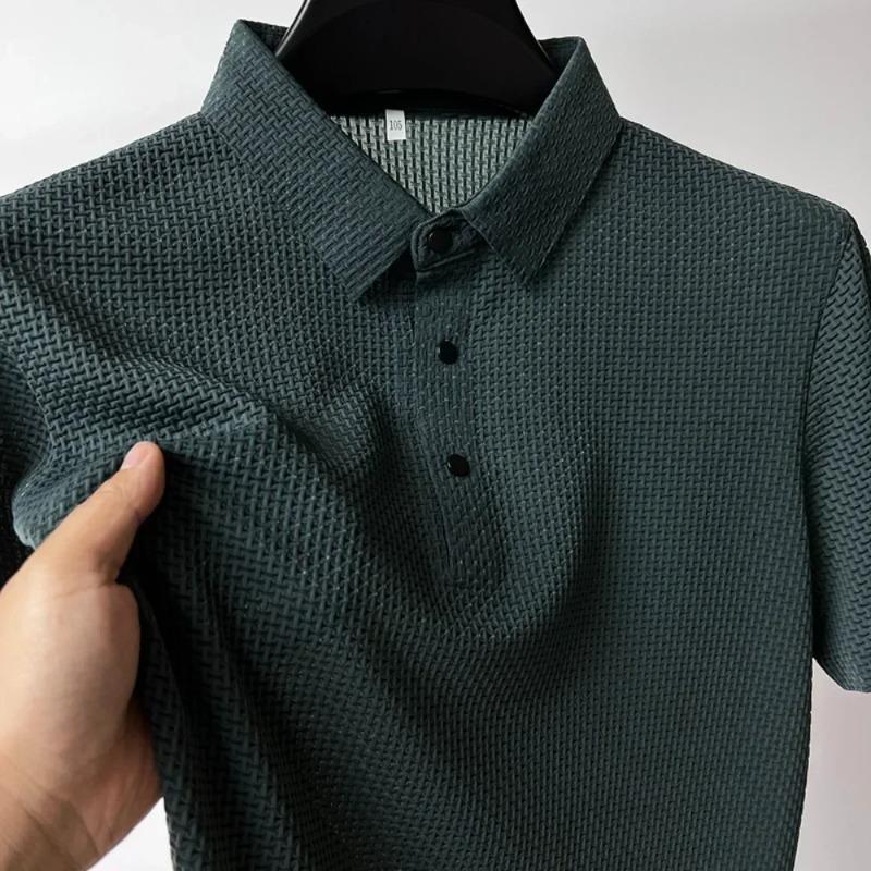 Camiseta Polo Masculina de Verão Lop-up Vazada de Manga Curta Seda Gelada Respirável Moda Business Camiseta Roupas de Marca Masculina