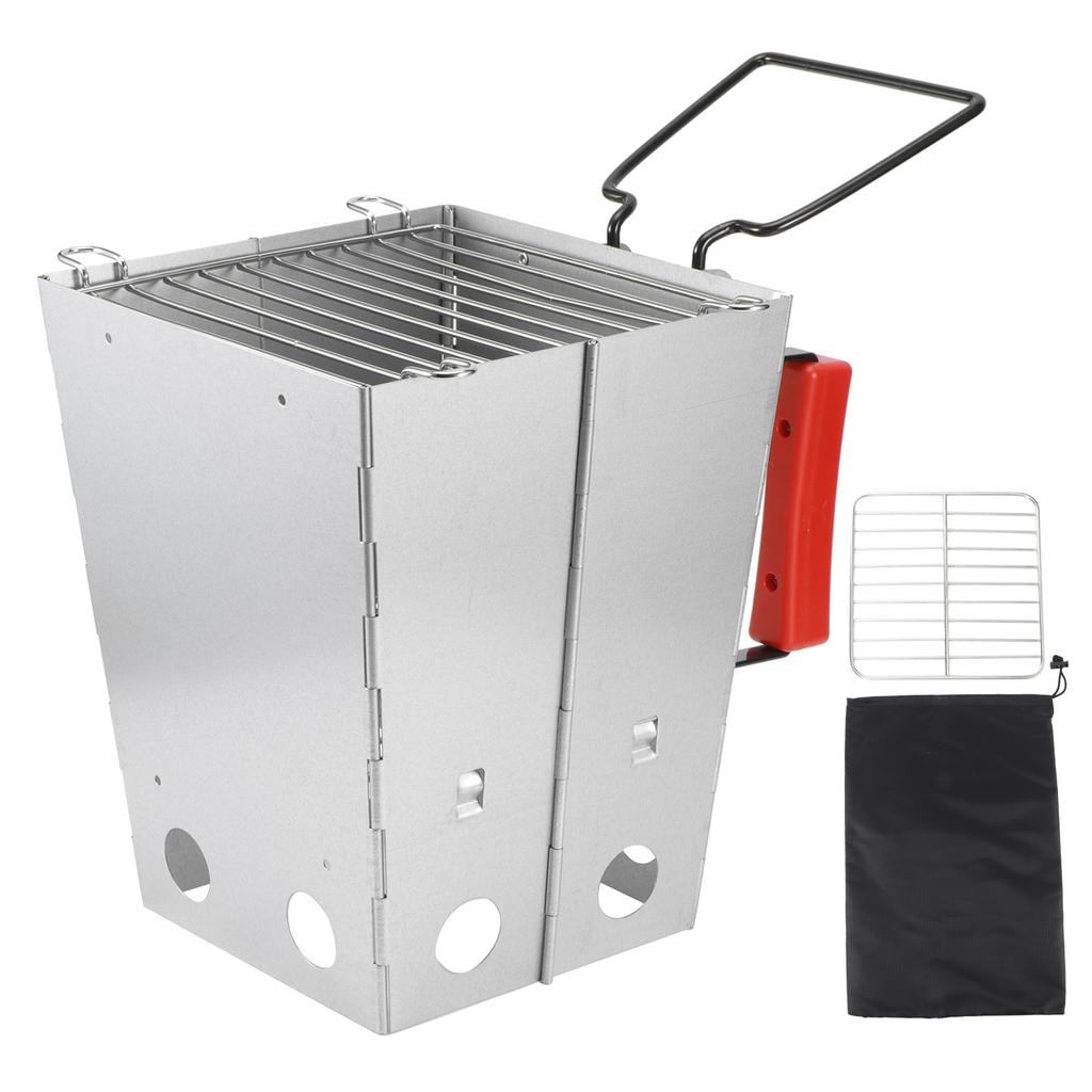 Folding Camp Burning Stove Stainless Steel Portable Camping BBQ Grill with Storage Bag