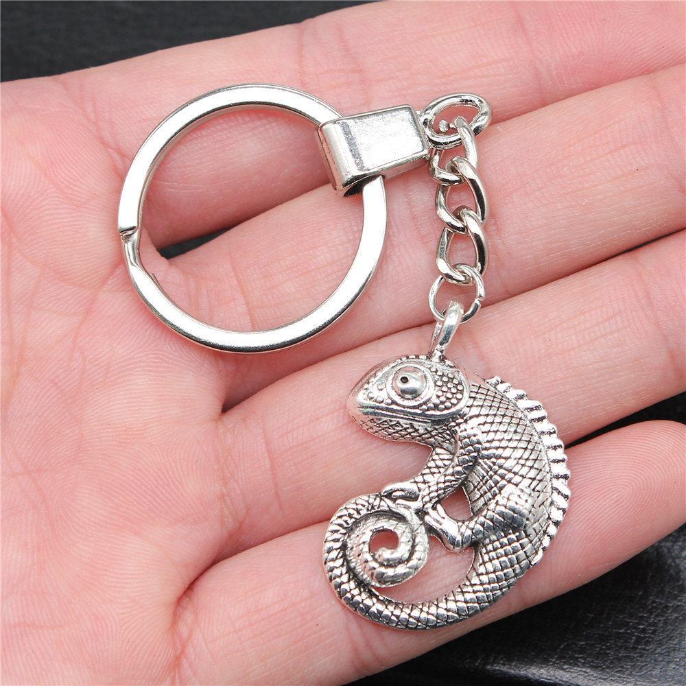 Dinosaur Animal Prehistoric Creature Pendant Antique Bronze Metal Keychain with 30mm Ring for Women High Quality