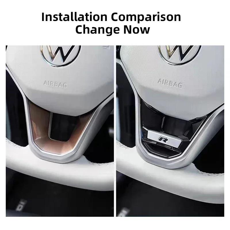 lmn1 Car Decoration Accessories Steering Wheel Logo Cover Trim Sticker For VW GTI R Line Polo Golf Passat Scirocco Tiguan Jetta T-ROC