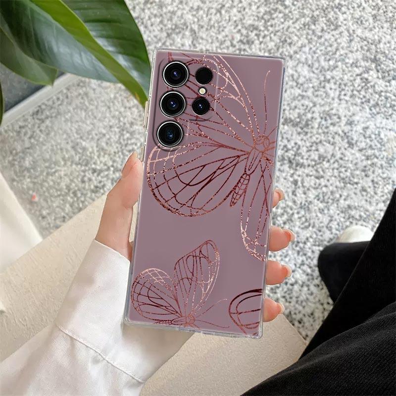 Gold Pink Rose Glitter Hearts Phone Case For Samsung S24 S23 Ultra S22 S20 Plus S21 FE Clear Cases Cover Galaxy S24Ultra Fundas