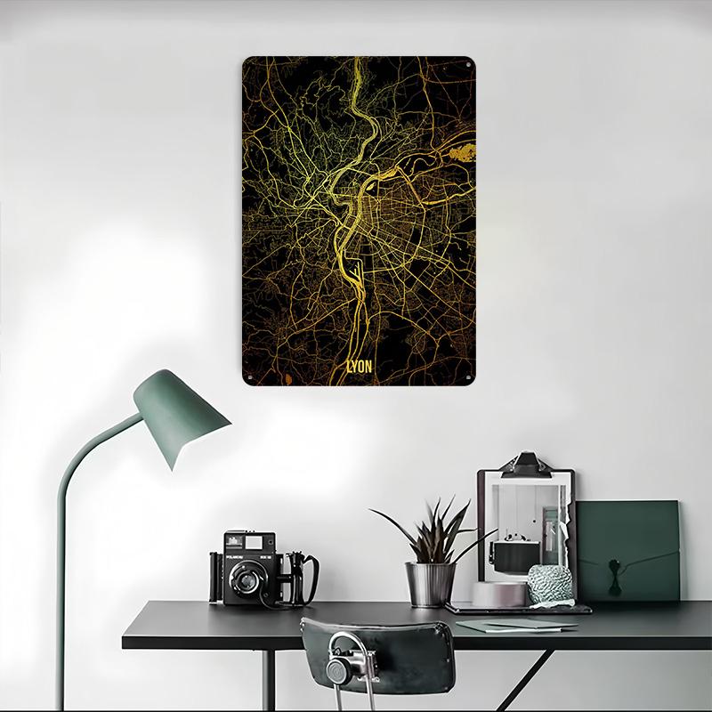 Lyon Gold Map Metal Poster Customized Wall Art Retro Vintage Tinplate Signs for Man Cave Bar Accessories Home Decorations House