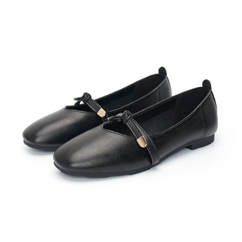 Fashion Genuine Leather Flats Shoes Woman Retro Grandma Loafers Bowtie Belt Moccasins Girl Mart Airpot Flats Lady Cowhide Mary Jean Shoe