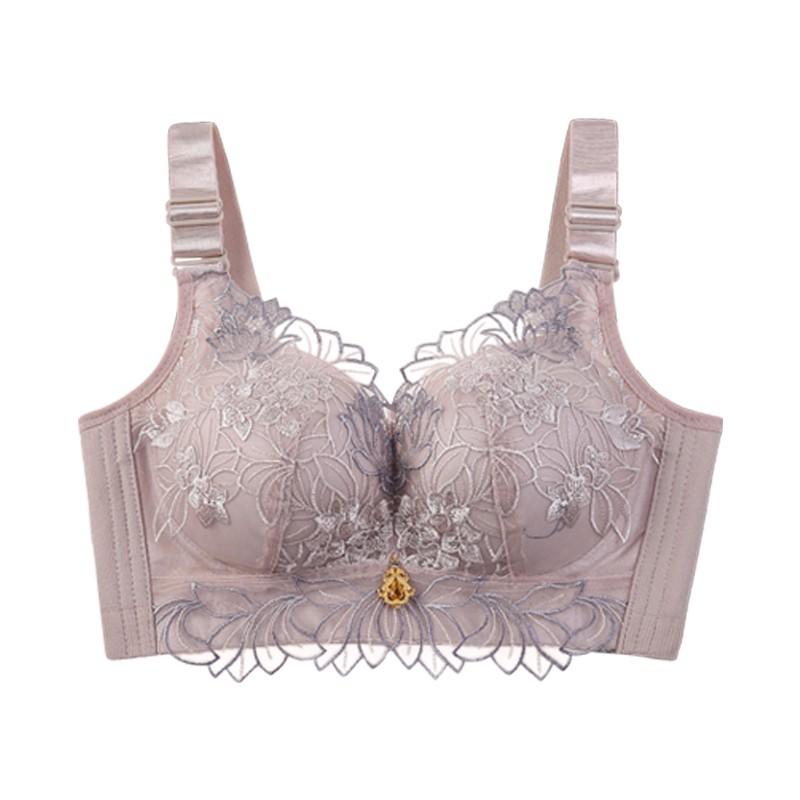[Big Chest Display Small Artifact] Color Blocked Lace Double Breastfed Bra Concentrated Collection Style Gray Butterfly