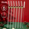 6pcs Christmas Glass Straws Set with Brush Reusable Glass Straw Suitable for Milkshakes Juices Coffee Kitchen Bar Accessories