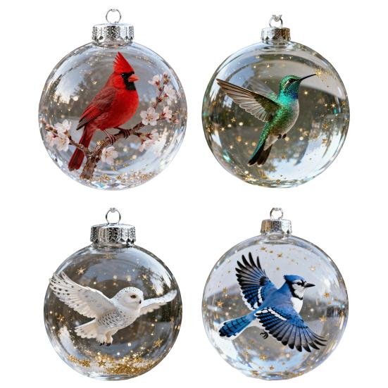 1/4/7Pcs Faux Crystal Glass Bird Ornament Vintage Blown Glass Ball Hanging Red Bird Pendant Tree Fireplace Table Decoration
