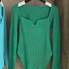 Square Collar Long Sleeve Woman Sweaters Knitted Pullover Wo