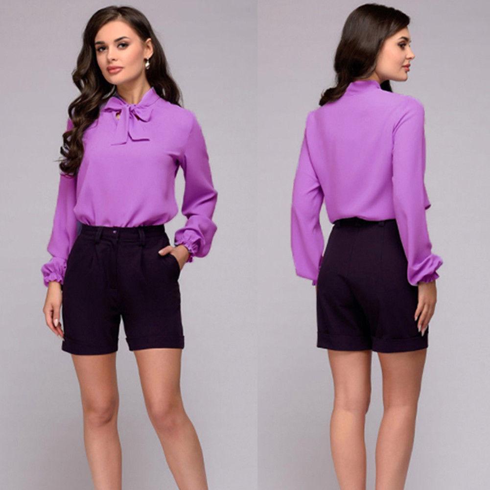 New Women's European & American Style Chiffon Blouse – Sexy Stand Collar, Tie Knot, Long Sleeve