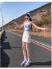 Women's High Waist White Denim Midi Skirt - Summer 2025 A-Line Bodycon Skirt with Anti-Exposure Design