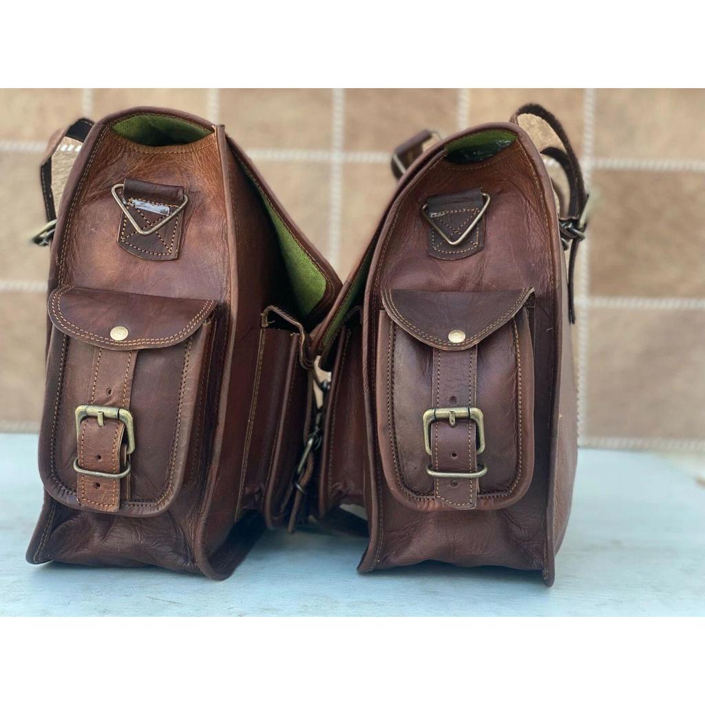 Leather Saddle Brown Motorcycle Panniers Saddlebags Bags
