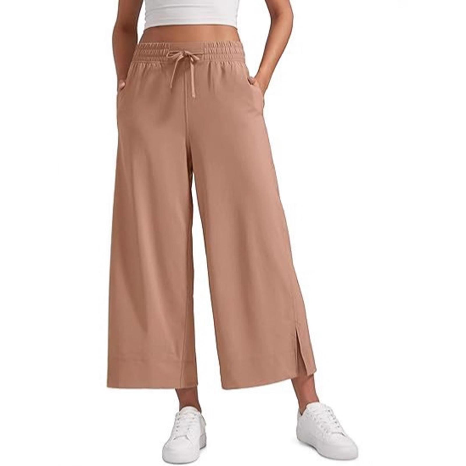Women s Fashionable Loose-Fit -Colour Wide-Leg Trousers High-Waisted Casual Sports Trousers XL хаки