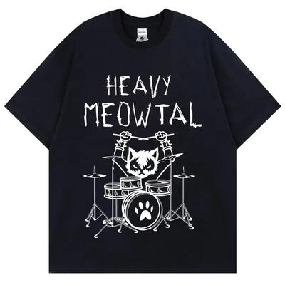 Men Tees Heavy Meowtal Cat Metal Music Gift Idea Funny Pet Owner T-Shirt Latest Printed Tops Shirt Cotton T Shirts for Boys Geek