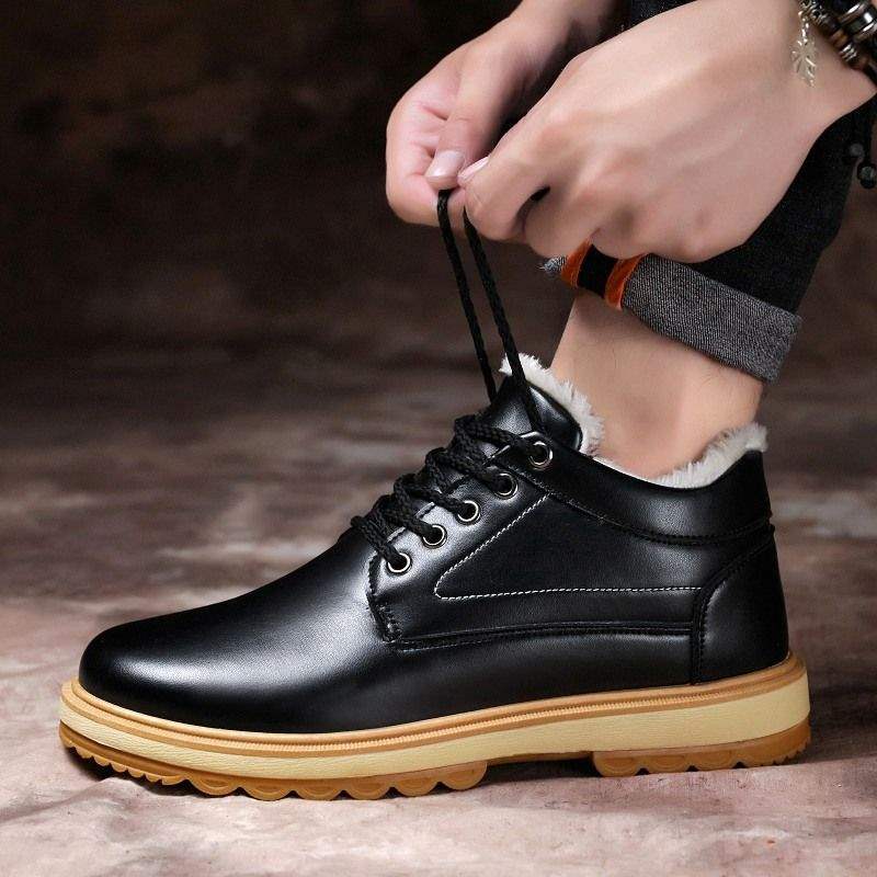Cotton Shoes Men's Autumn Warm Casual Men's Leather Shoes Korean Version Waterproof Work Shoes Dad Shoes