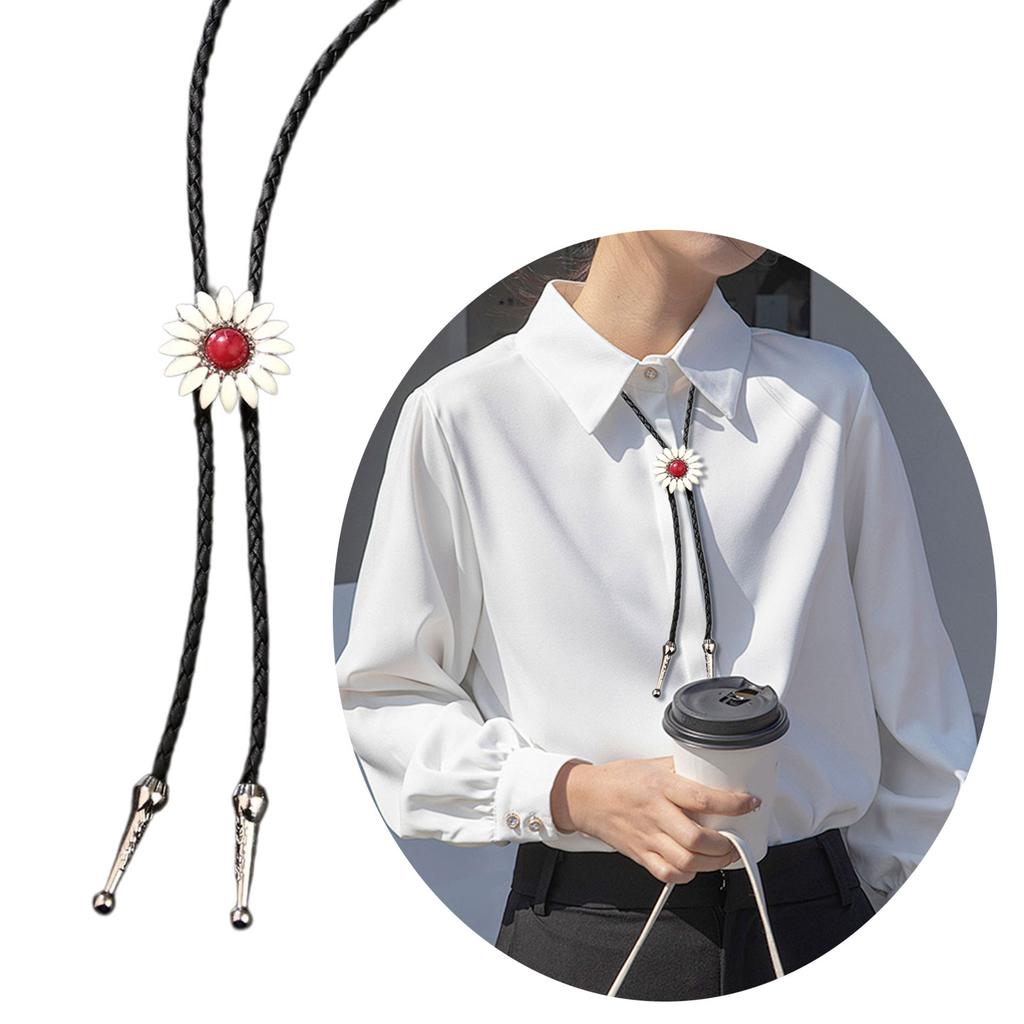 3Pcs Rodeos Bolo Tie with Sunflower Stone Pendant Braided Leather Cord Adjustable Chain Necktie Western Jewelry Necklace