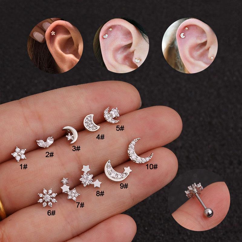 1Piece Stainless Steel Thin Rod Piercing Stud Earrings For Women 2023 Fashion Flowers Zircon Ear Bone Nails
