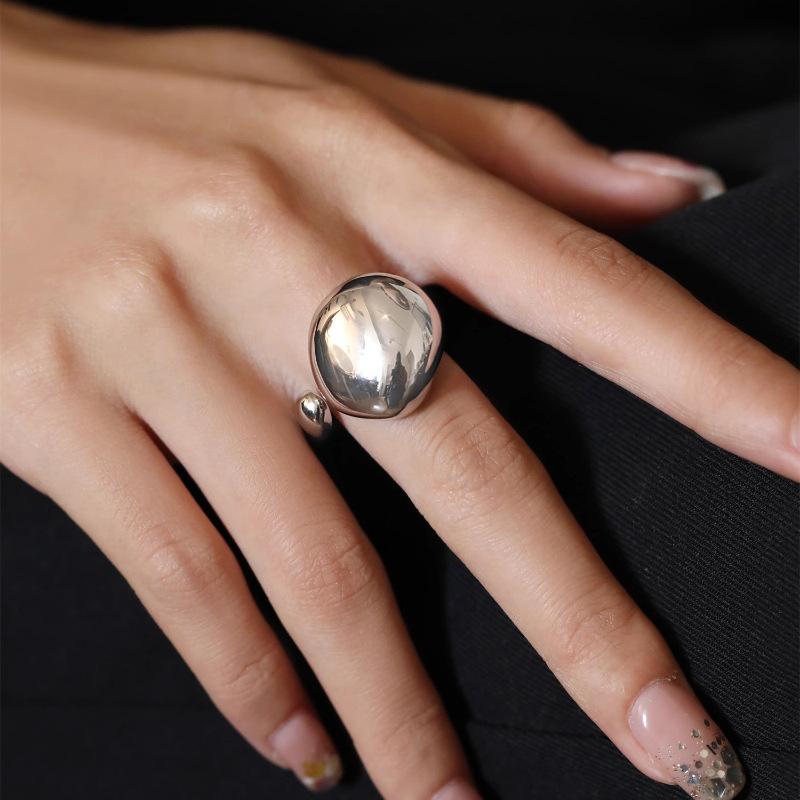 925 Silve Frosted Moon Ring for Women Girl Letter Versatile Irregular Jewelry Gift