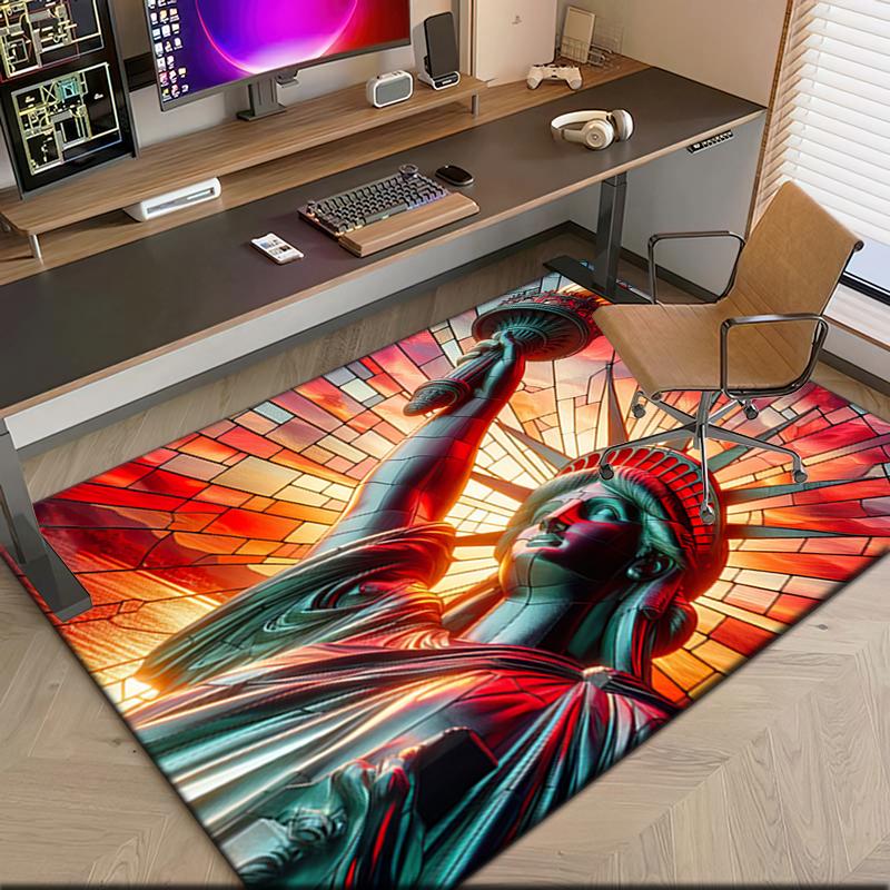 1pc Patriotic Theme Statue of Liberty Carpet Rug for Living Room Bedroom Home Sofa Decoration,Kids play Non-slip Floor Mat