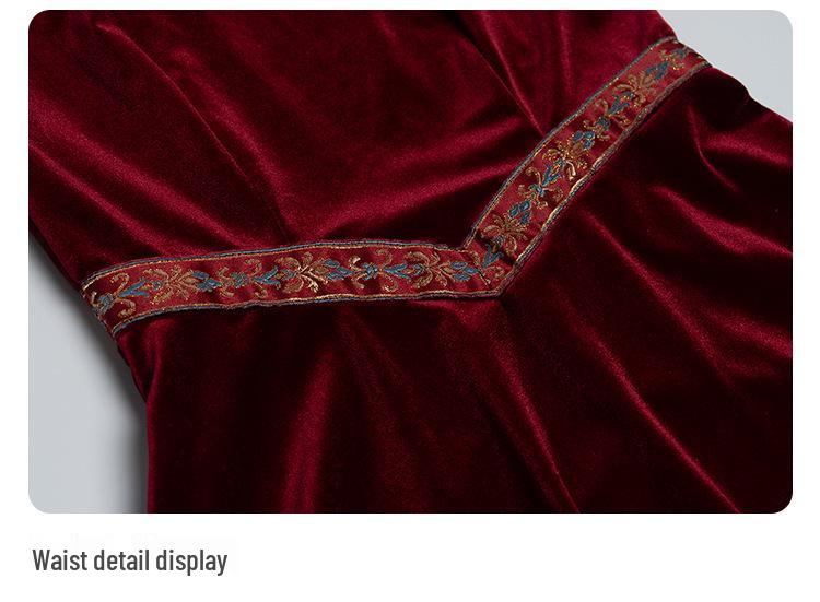 Medieval Renaissance Witch Cosplay Bell Sleeve Dress In Wine Red