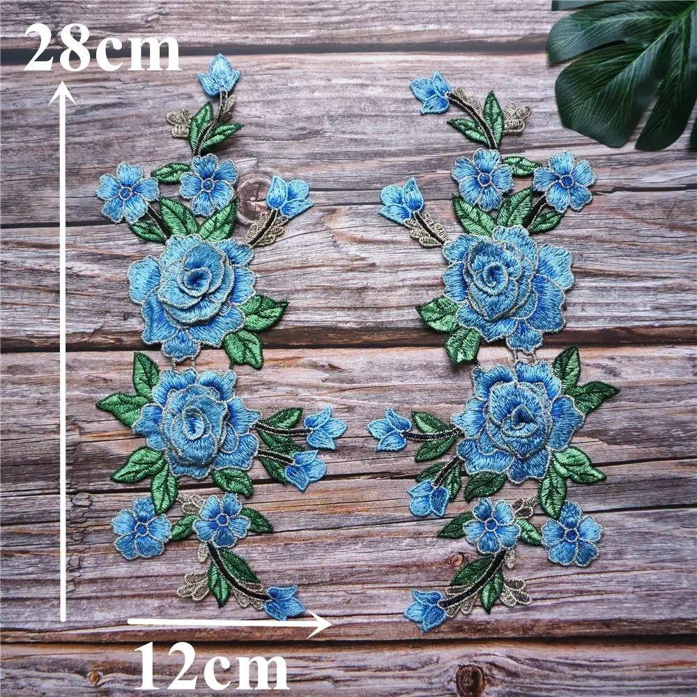 3D Flower Embroidery Flower Applique Blue Purple 12cm X 28cm Sew On Patch Embroidery Repair Patch Wedding Decoration DIY