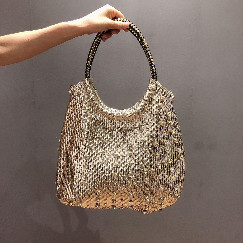 New Summer Fashion Water Diamond Big Bag Tidal Diamond Embedding Single Shoulder Crossbody Women's Bag Large Capacity Versatile Diamond Bag