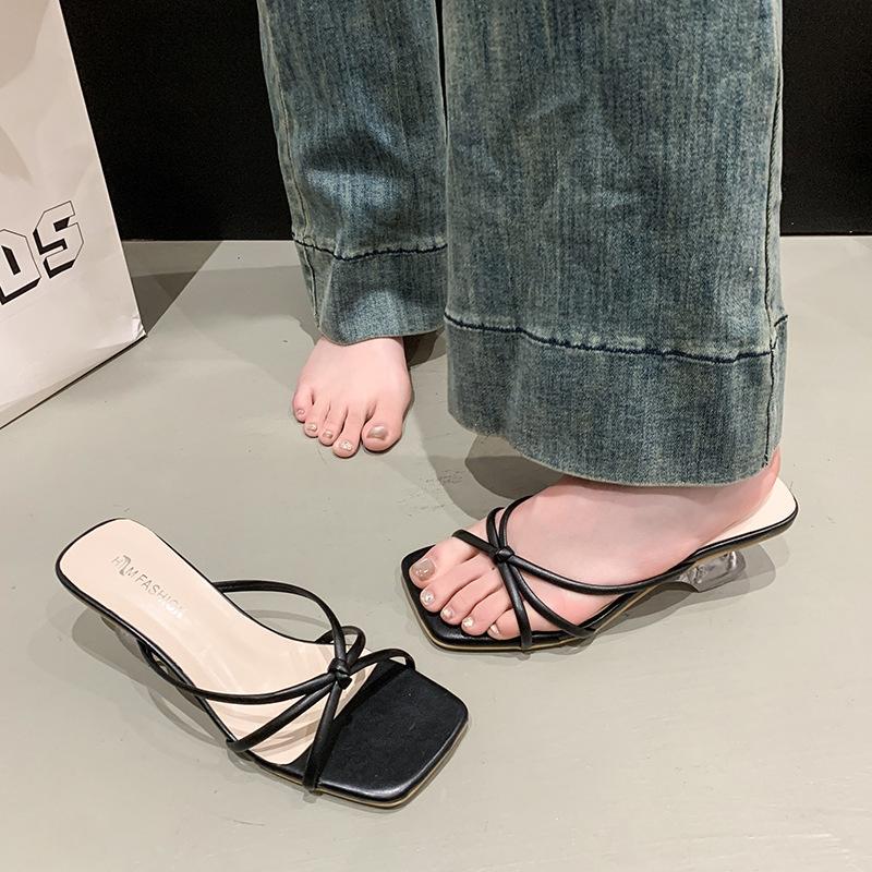Temperament open-toed casual gentle high-heeled sandals women's spring new fashion cross-strap one-word with cool slippers