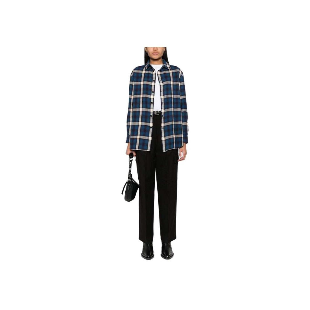 Polo Ralph Lauren Plaid Print Single-Breasted Loose Casual Long Sleeve Shirt Women Shirts Navy-Blue 211916024-001