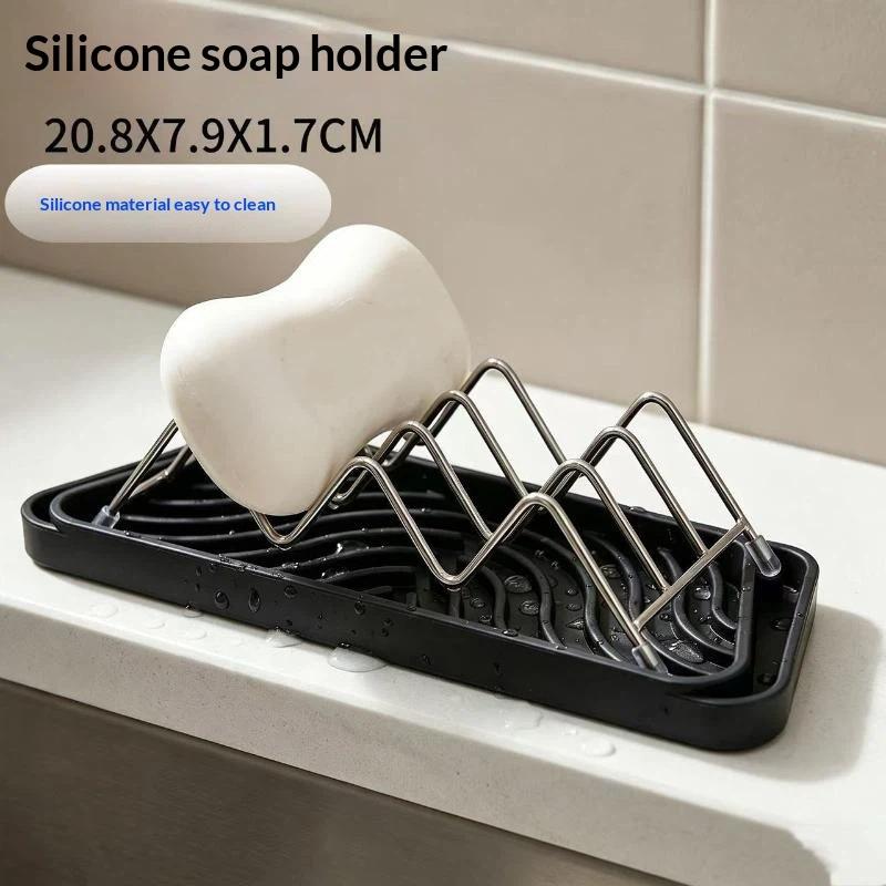 Silicone Draining Soap Holder With Stainless Steel Rack Perfect For Kitchen Sink Bathroom Countertop Daily Use