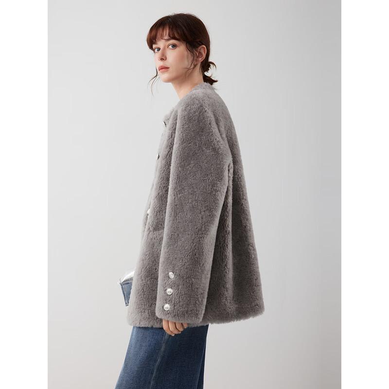 ELLE Grey Wool Blend Plush Short Jacket