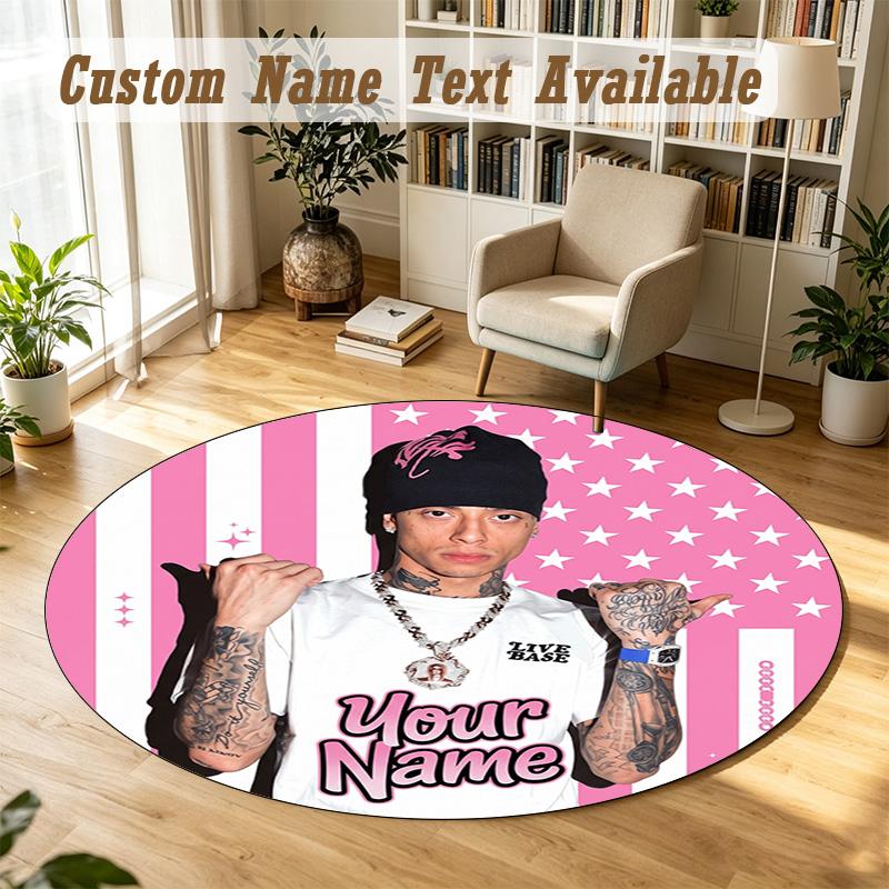 Round Rug Custom NameCentral Cee Pattern Non Slip Carpet Home Floor Decor