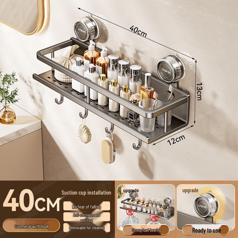 Wall-Mounted Aluminum Suction Cup Towel Rack & Bathroom Storage Shelf