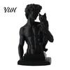 Stylish Living Room Decor 3D Printed David Statue with Cat, European Classic Art Sculpture Figurine Retro Home for Office Decor, Modern Desktop