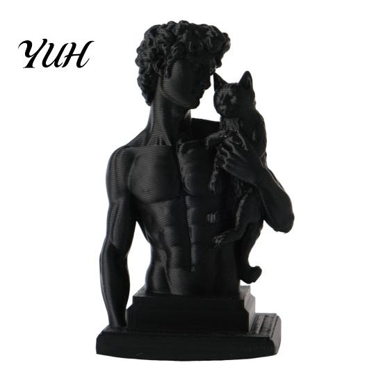 Stylish Living Room Decor 3D Printed David Statue with Cat, European Classic Art Sculpture Figurine Retro Home for Office Decor, Modern Desktop