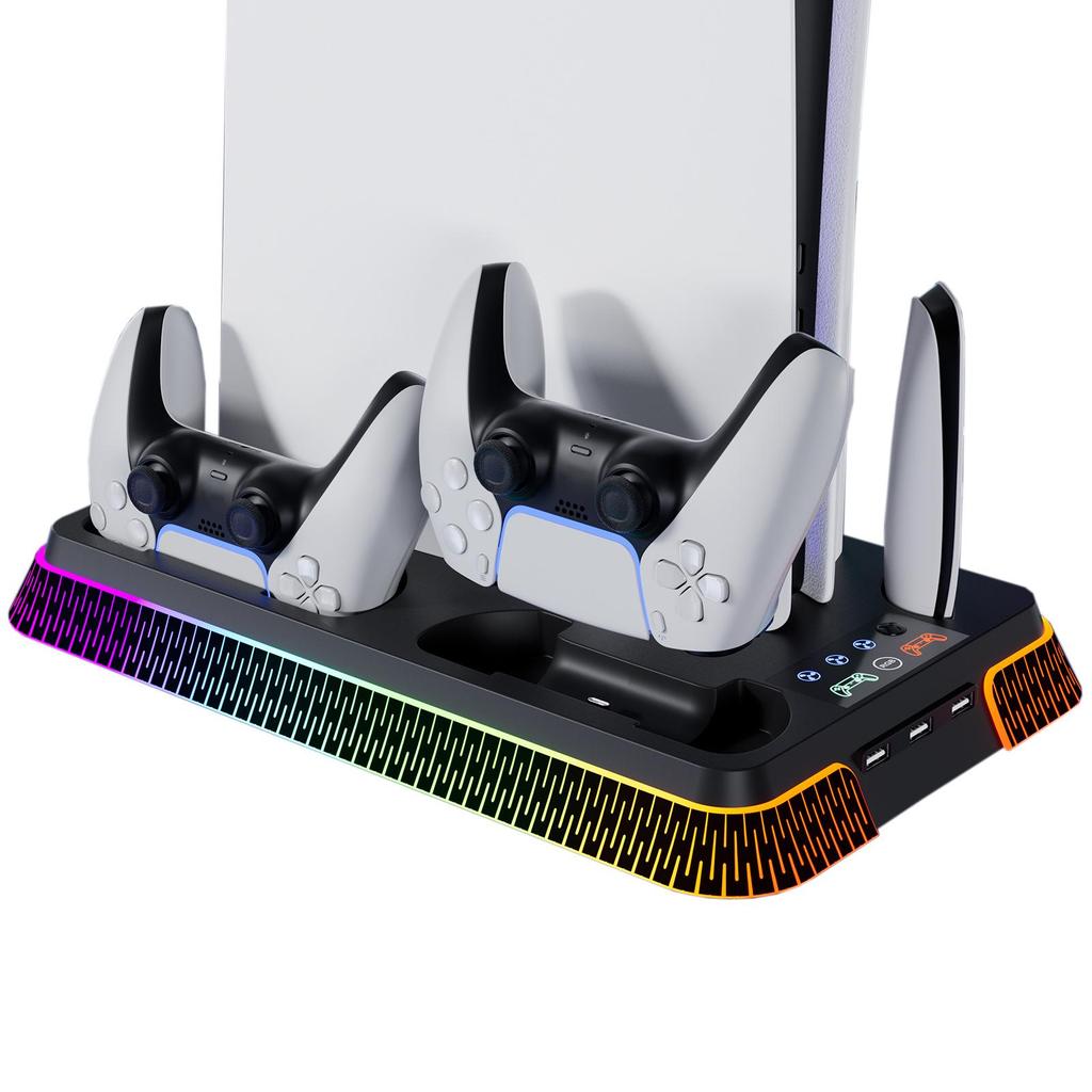 PS5 Multi-Function Cooling Base with Colorful Controller Charging Station for PS5 Pro and PS5 Slim