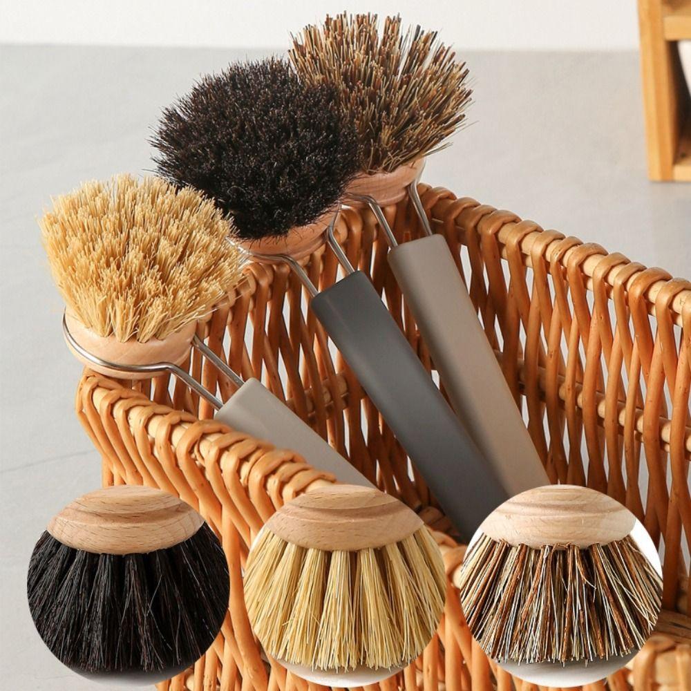 Long Handle Pot Brush Replaceable Brush Head Oan Cleaning Brush Sisal Bristles Brush Kitchen