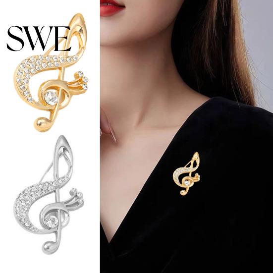 Sweater Pin Women Brooch Sparkling Rhinestone Inlaid Musical Note Shape Anti-Exposure Buckle Suits Shirts Sweaters Bags Outfit Accessory