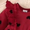 0-18 Months Baby Girl Clothes Sweet 2Pcs Dress Set Ruffle Heart Print Dress with Matching Headband Infant Autumn Casual Outfit