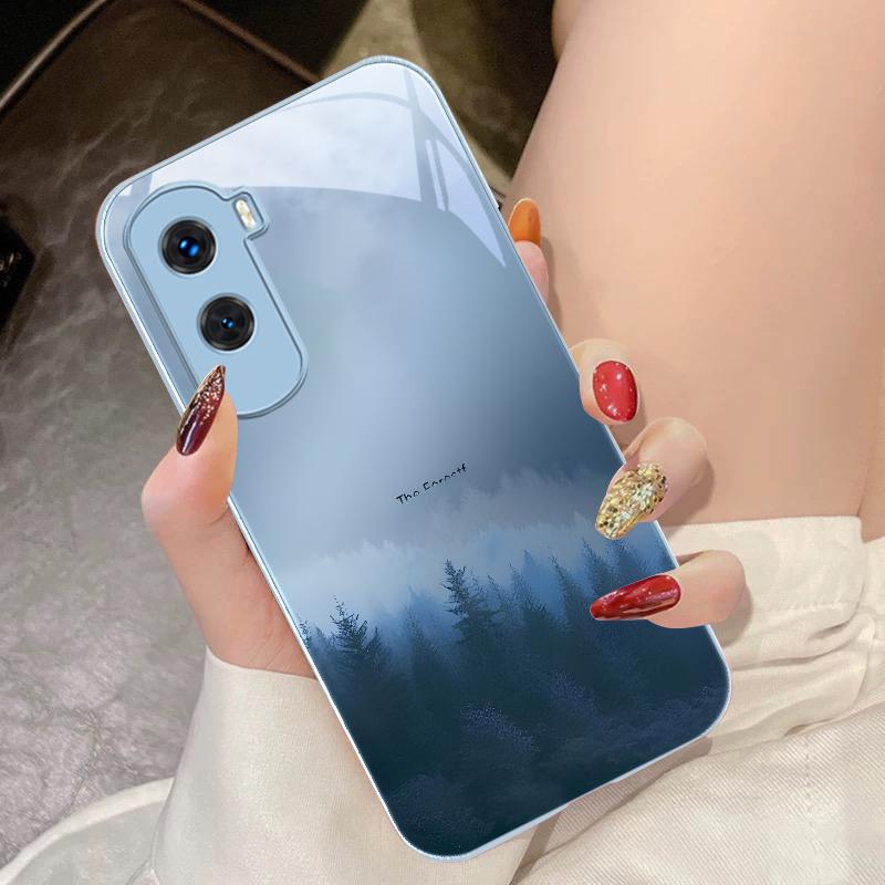 Misty Forest Black For Honor 200 90 8X 9X Pro Lite P50 P40 Nova 10 11i P60 Magic4 6 Mate 20 50 Tempered Glass Phone Case