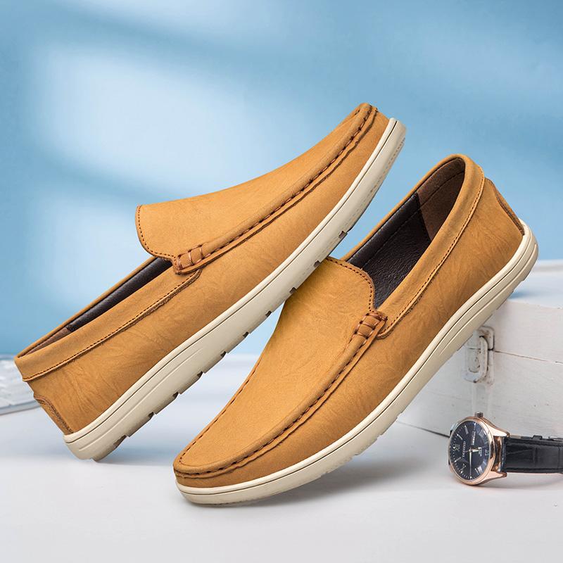Handmade Genuine Leather Mens Shoes Sping Autumn Business Men Casual Shoes Fashion Lightweight Loafers Walking Slip-On Footwear