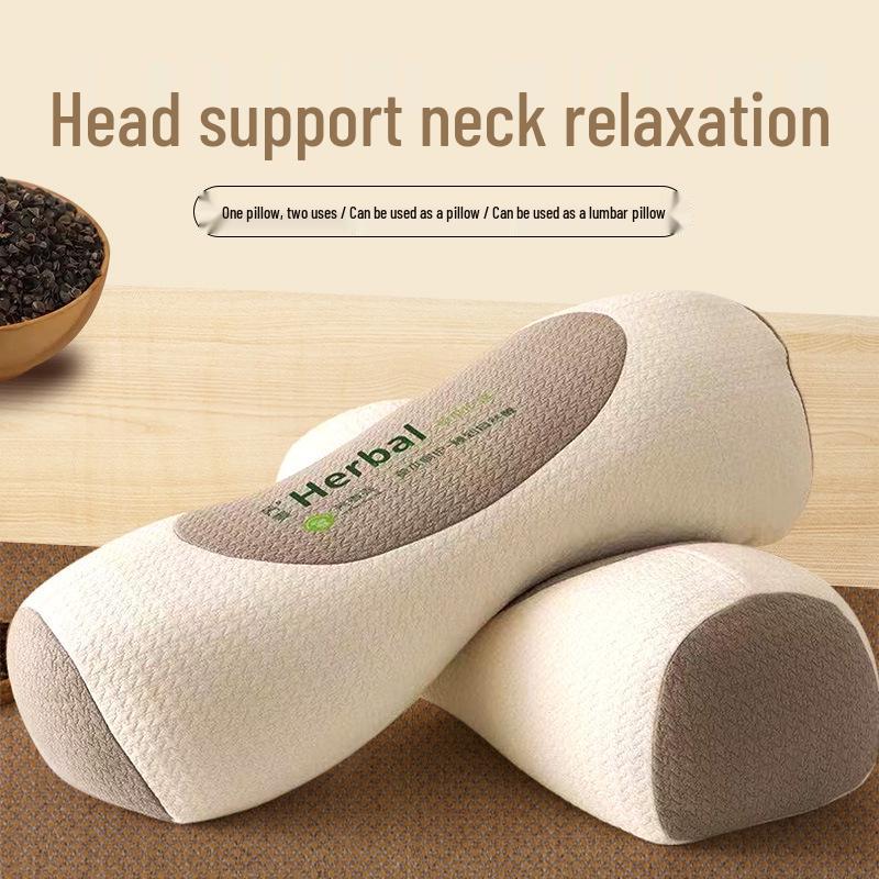 All-Cotton Cylindrical Buckwheat Pillow for Cervical Support and Adult Sleep Aid with Mugwort.