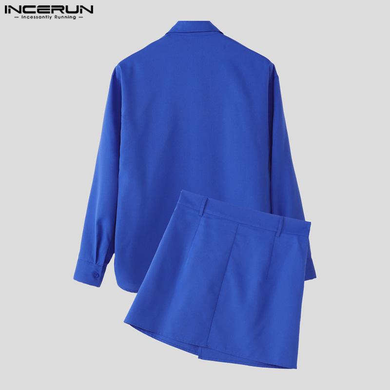 INCERUN Men Two Pieces Long Sleeve Buttons Shirts with Wrap Hem Sets