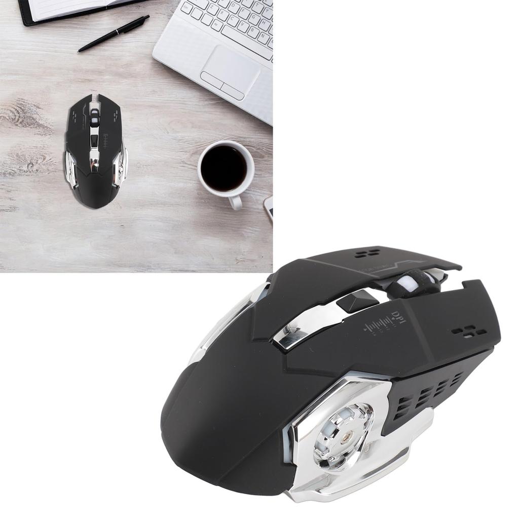 Wireless Bluetooth Mouse, 2.4GHz Rechargeable Silent Mouse with Optical Sensor, Adjustable DPI, Ergonomic Dual-Mode PC Mouse with Breathing Light