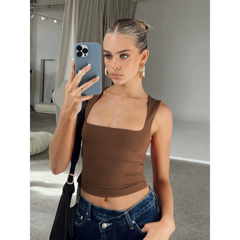 Women Y2k Sexy Casual Square Neck Slim Fit Sleeveless Cropped Tank Top