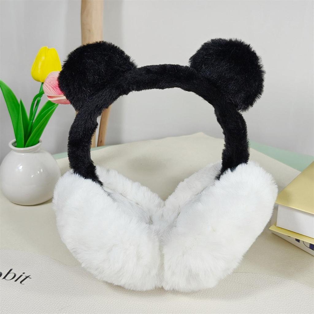 Black & White Cute Bear Earmuffs: Foldable, Plush, Anti-freeze Ear Warmers for Men & Women