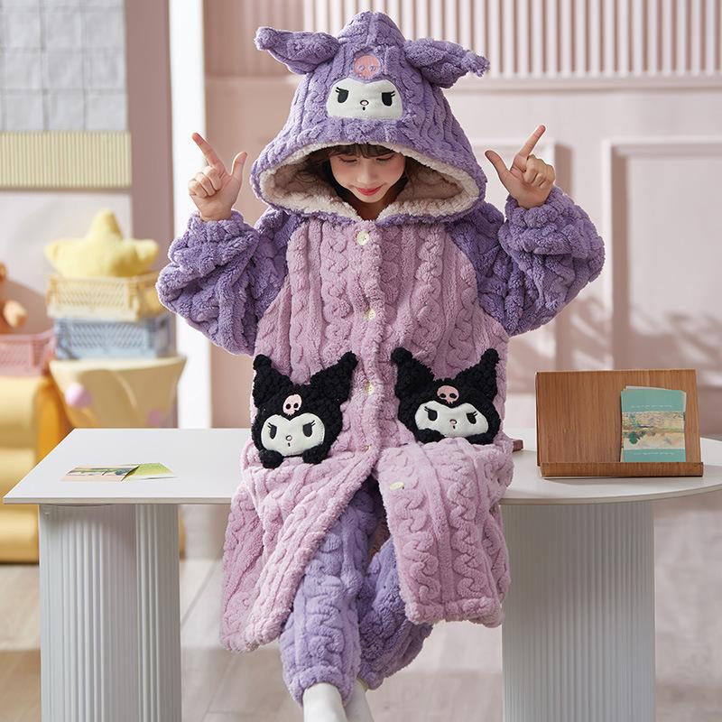 Kids Flannel Pajamas Set Boys Girls Warm Long Sleeve Top And Pants Sleepwear Winter Home Nightwear